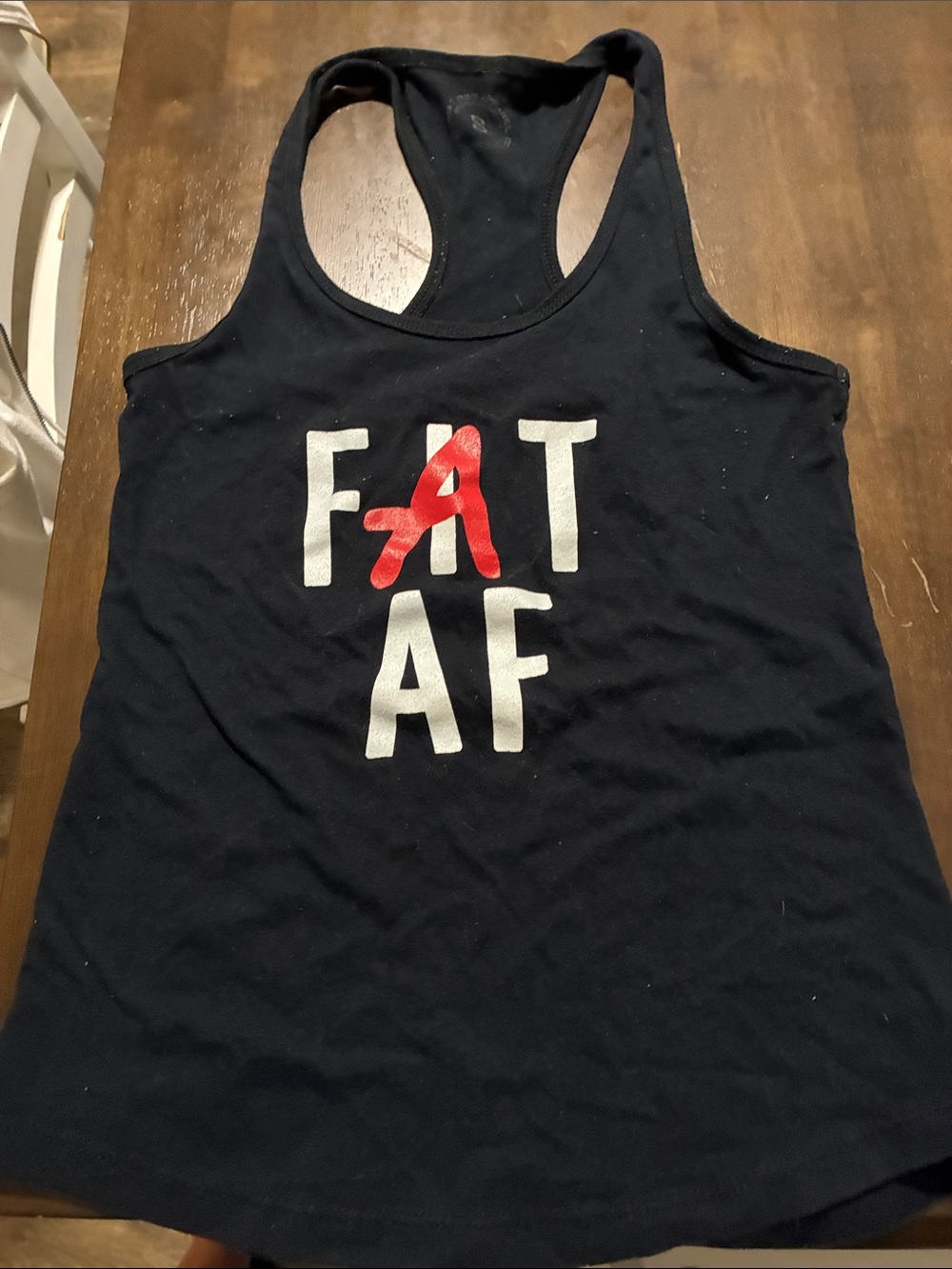 Women's Black Racerback Tank Top with White and Red Graphic